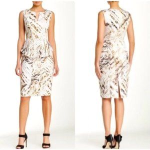 Black Halo Abstract Leopard Print Peplum Dress 2